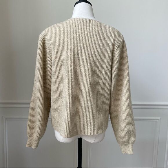 Vintage 80s Jacobson’s Boxy Crop Rib Cardigan Sweater Beige L - Picture 3 of 9